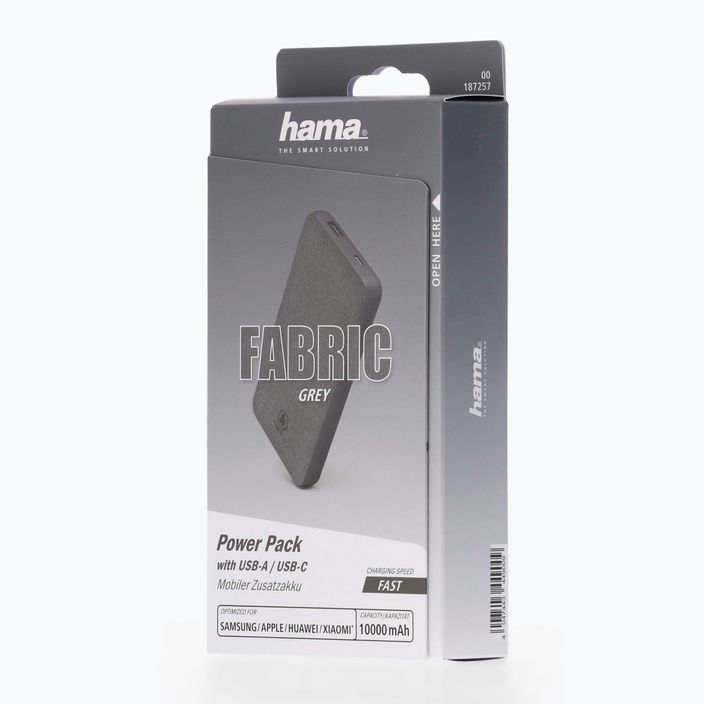 Powerbank Hama Fabric 10 Power Pack 10000 mAh grey 1872570000