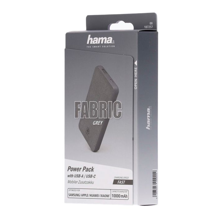 Powerbank Hama Fabric 10 Power Pack 10000 mAh grey 1872570000 2