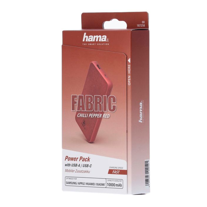 Powerbank Hama Fabric 10 Power Pack 10000 mAh red 1872580000 2