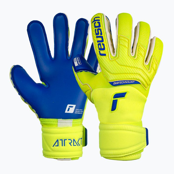 Reusch Attrakt Duo goalkeeper's gloves yellow-blue 5270055 5