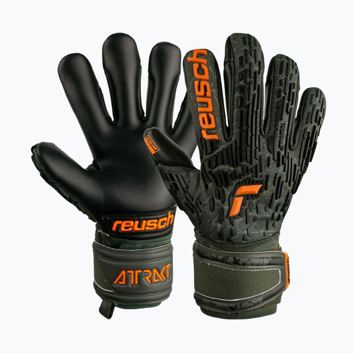 Reusch Attrakt Freegel Silver Finger Support Junior goalkeeper gloves black-green 5372030-5555 4