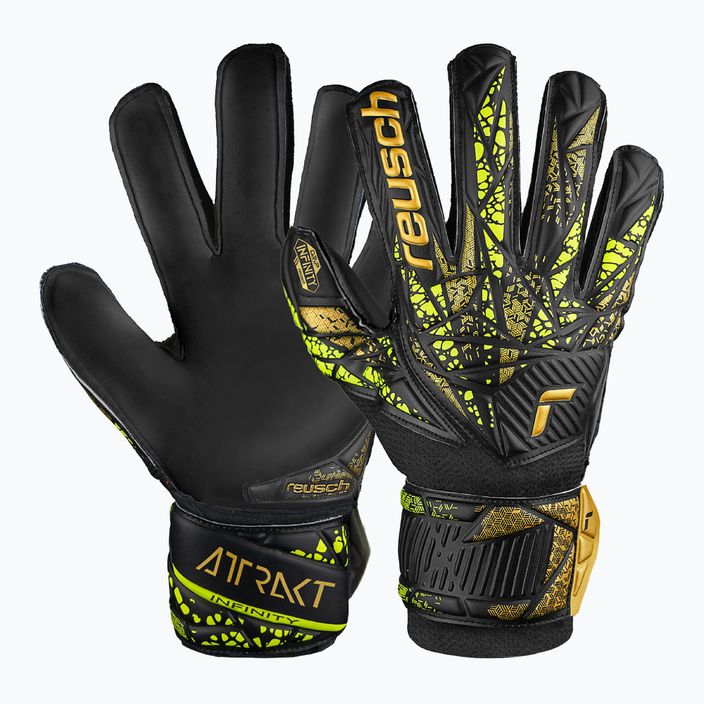 Reusch Attrakt Infinity Finger Support children's goalkeeper gloves black/gold/yellow/black