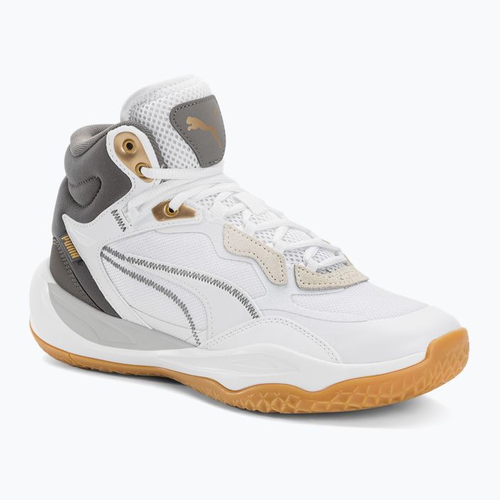 Men's basketball shoes PUMA Playmaker Pro Mid Trophies ash gray/cast iron/puma gold