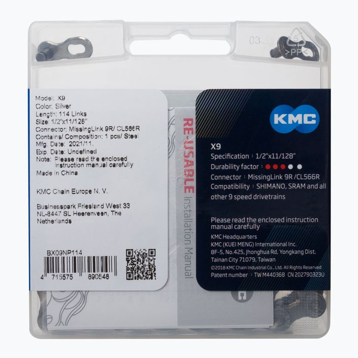 KMC X9 114 link 9rz bicycle chain silver BX09NP114 2