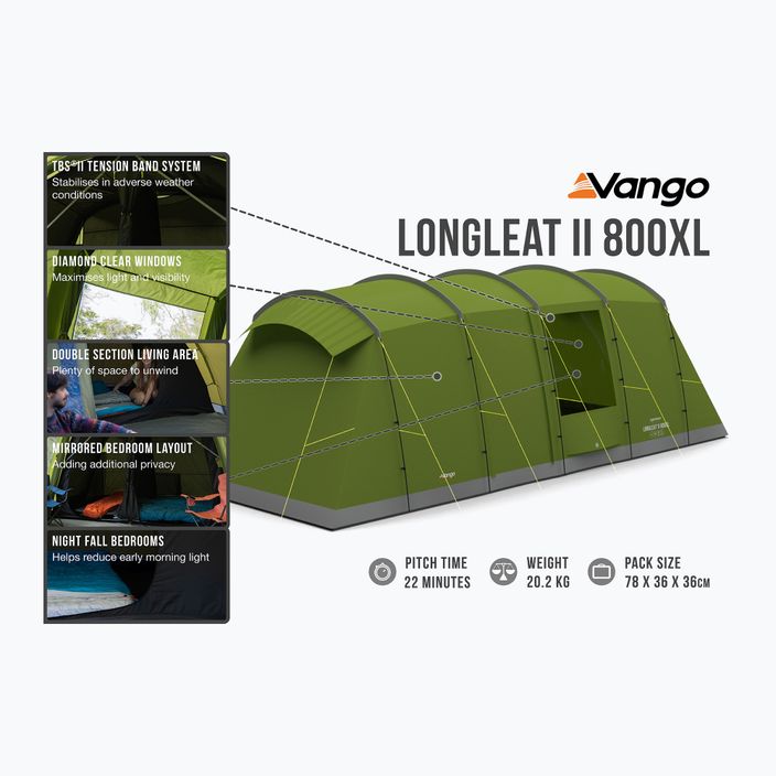 Vango Longleat II 800XL green TESLONGLEH09TAS 8-person camping tent 11