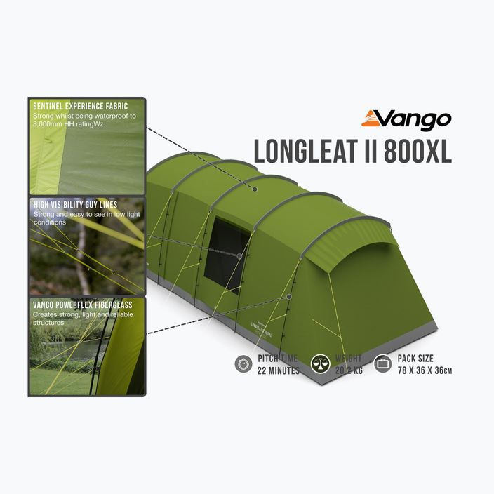 Vango Longleat II 800XL green TESLONGLEH09TAS 8-person camping tent 12