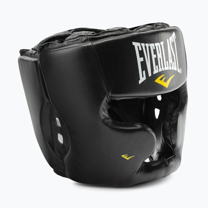 Men's Everlast Leather Boxing Helmet with Cheek and Chin Protection Black 350 BLK - S/M