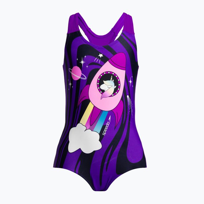 Speedo Digital Placement children's one-piece swimsuit purple and black