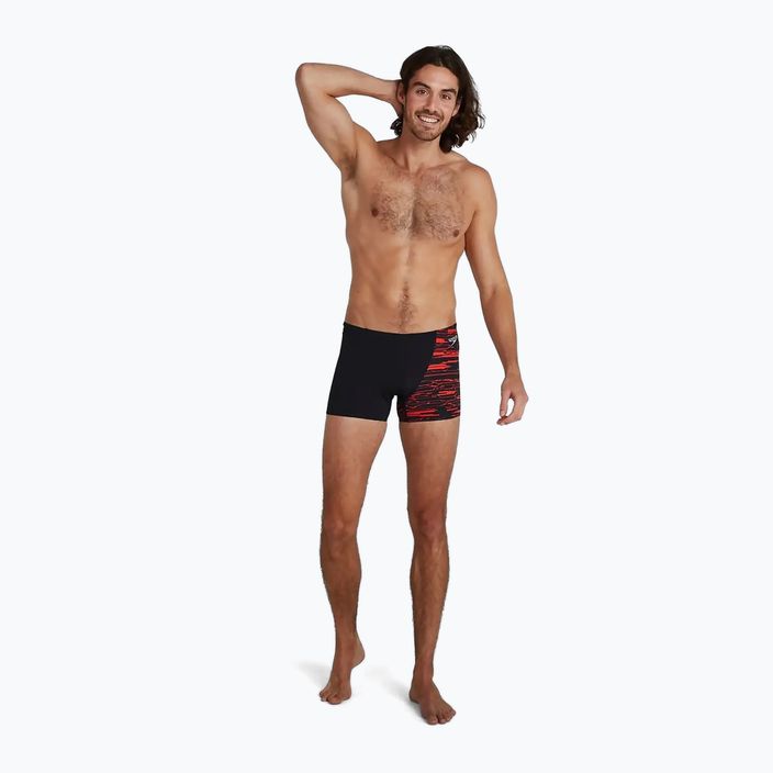 Speedo men's Hyper Boom Placement V-Cut Aquashort swim boxers black and red 8-09734 2