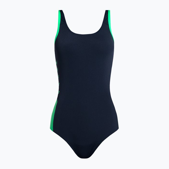 Speedo Boom Logo Splice Muscleback women's one-piece swimsuit navy blue-green 68-12900