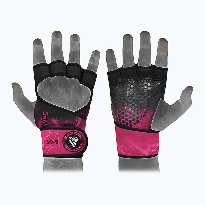RDX Weight Lifting X1 Short Strap training gloves black/pink WGN-R1P 5