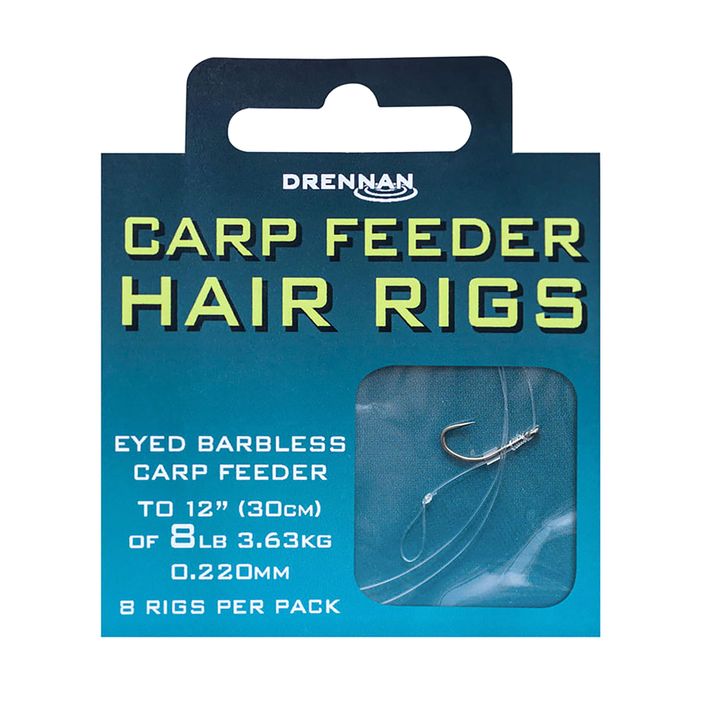 Drennan Carp Feeder Hair Rigs methode leader with eyelet barbless hook 8 + line 8 clear HNHCFD016 2