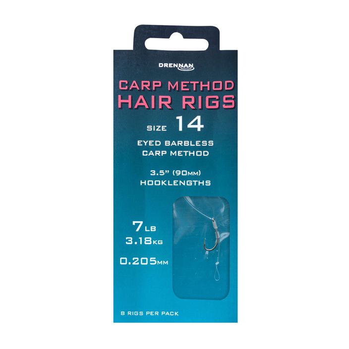Drennan Carp Method Hair Rigs methadium leader with eyelet barbless hook + line 8 pcs clear HNHCMT014 2