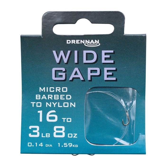 Drennan Wide Gape hook and barb + line 8-piece clear methode leader HNWDGM016 2