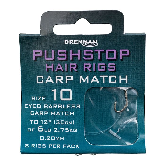 Drennan Pushstop H'Rig Carp Match method leader with stopper barbless hook + line 8 pcs clear HNQCMA014 2