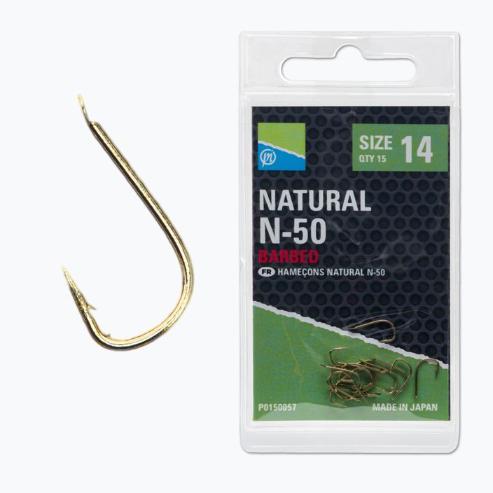 Preston Innovations Natural N-50 15-piece gold fishing hooks P0150057