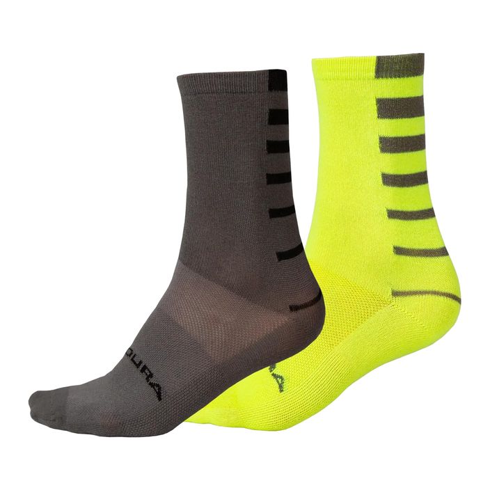 Men's Endura Coolmax Stripe 2-pack cycling socks hi-viz yellow/grey 2