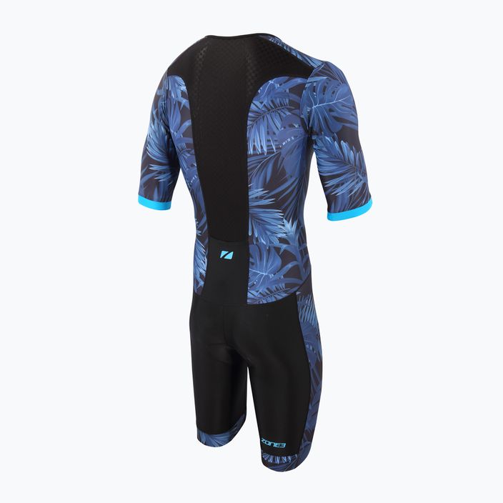 ZONE3 Activate+ Men's Triathlon Suit Tropical Palm Short Sleeve Full Zip Trisuit navy/blue 2