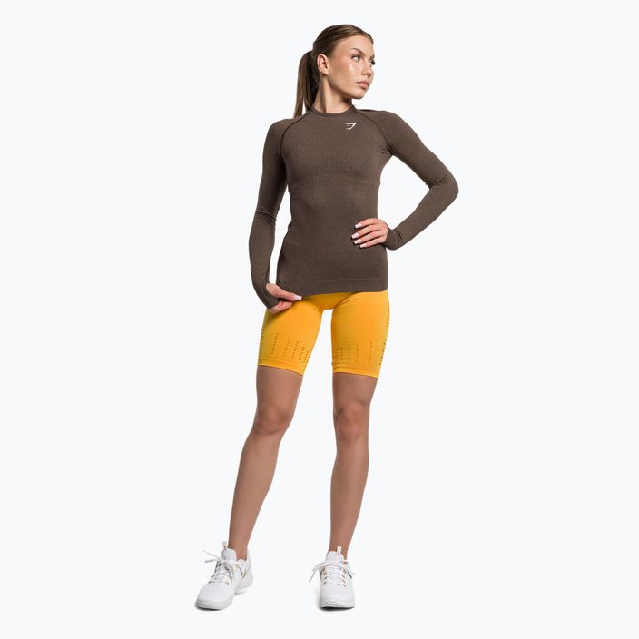 Women's training longsleeve top Gymshark Vital Seamless Top brown/white 2