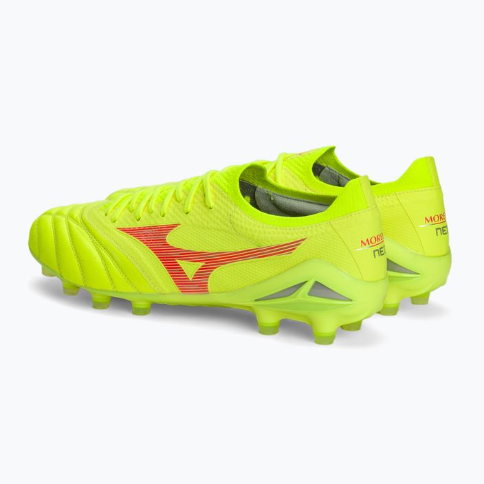 Mizuno Morelia Neo IV Β Elite MD safety yellow/fiery coral 2/galaxy silver men's football boots 4