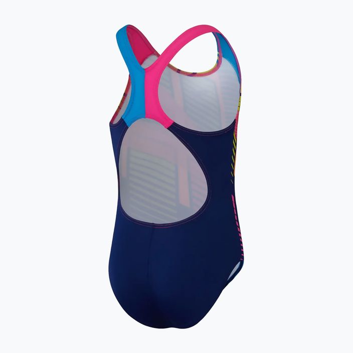 Speedo Digital Placement Splashback children's one-piece swimsuit cerulean blue/flare pink/man peel/bit lime/bolt 3