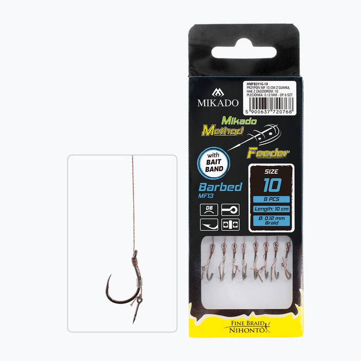 Mikado methode leader with needle 8pc barbless hook brown HMFB213I