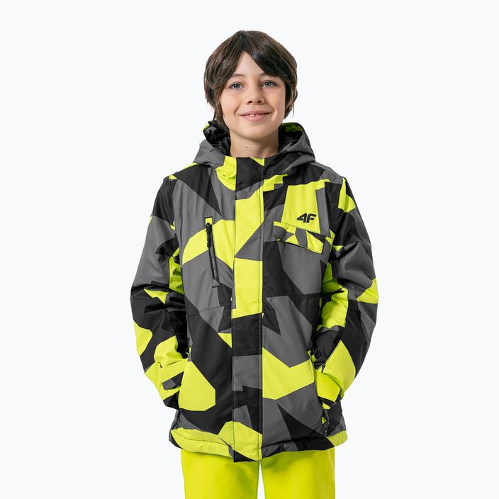Children's ski jacket 4F black and yellow HJZ22-JKUMN002