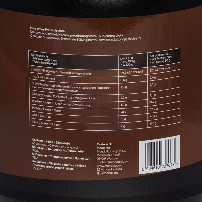 Pure Whey MONDOLAB Protein Isolate 1.8kg double chocolate MND003 2