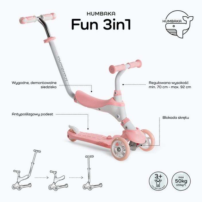 HUMBAKA Fun 3in1 children's scooter pink KS002 2