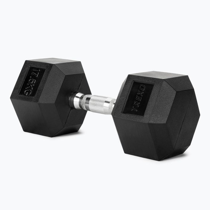 TREXO Hex 17.5 kg rubberised dumbbell