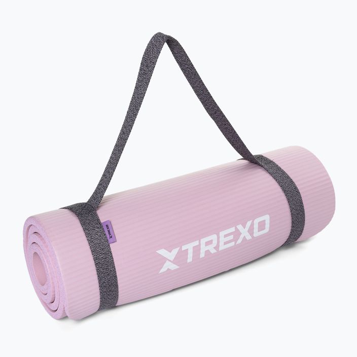 TREXO NBR 15 mm exercise mat with belt pink 7