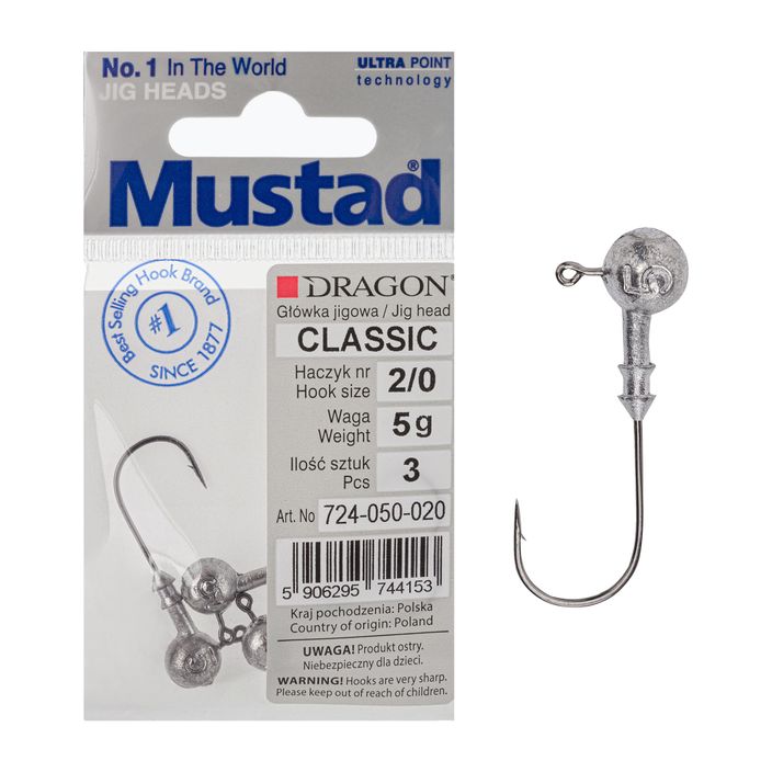 Mustad Classic jig head 3 pcs. 2/0 silver PDF-724-050-020 2