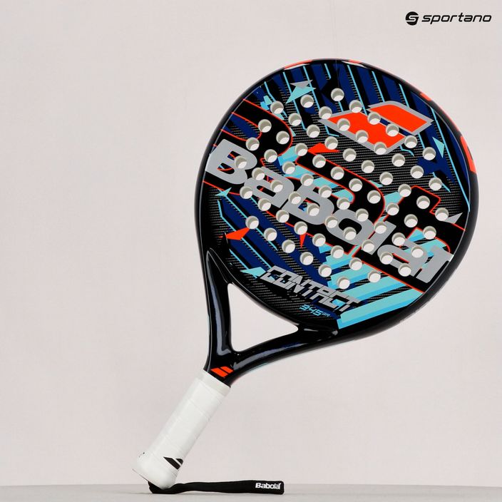The racket is Babolat Contact blue/red 185911 11