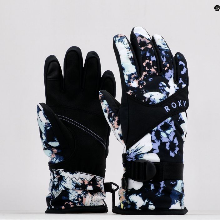 Children's snowboard gloves ROXY Jetty 2021 true black black flowers 6