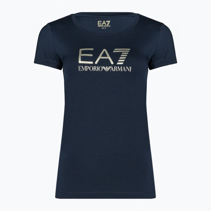 Women's EA7 Emporio Armani Train Shiny navy blue/logo light gold T-shirt