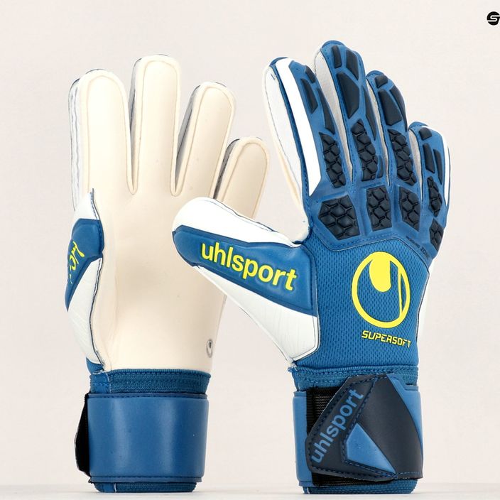 Uhlsport Hyperact Supersoft blue and white goalkeeper gloves 101123701 7
