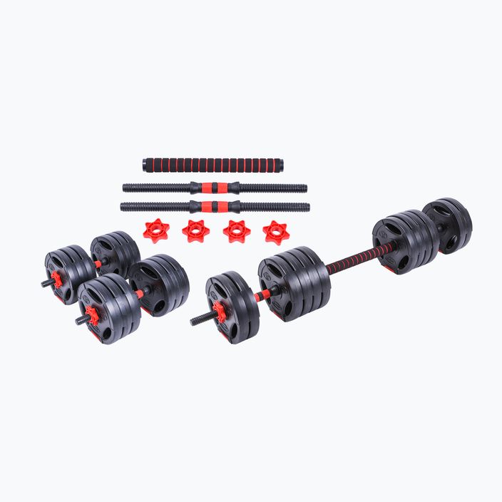 Pure2Improve Hybrid Dumbell/Barbell 30kg dumbbells with barbell function black and red P2I202350