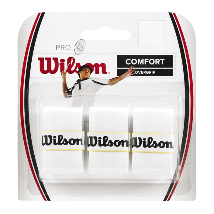 Wilson Pro Overgrip badminton racket wraps 3 pcs white. 2