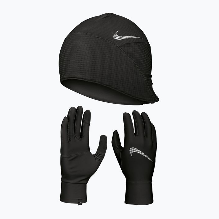 Men's Nike Essential Running cap + gloves set black/black/silver 10