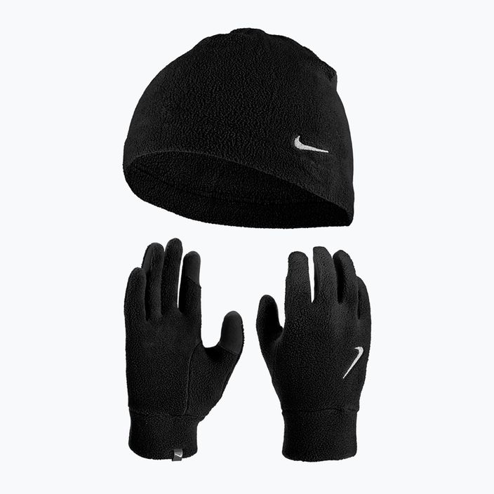 Men's Nike Fleece cap + gloves set black/black/silver 11
