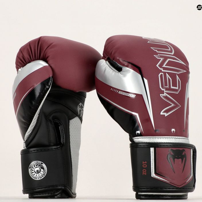 Venum Elite Evo burgundy/silver boxing gloves 11