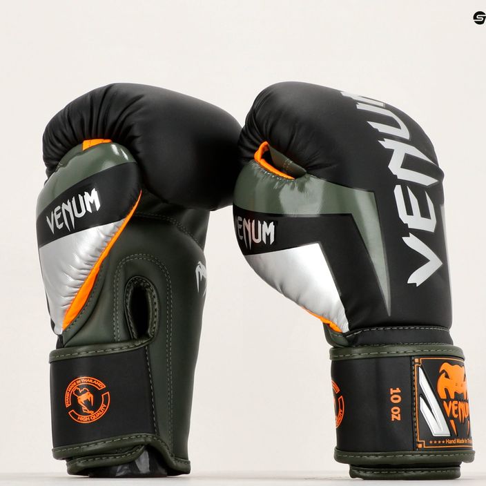 Venum Elite black/silver/kaki boxing gloves 11