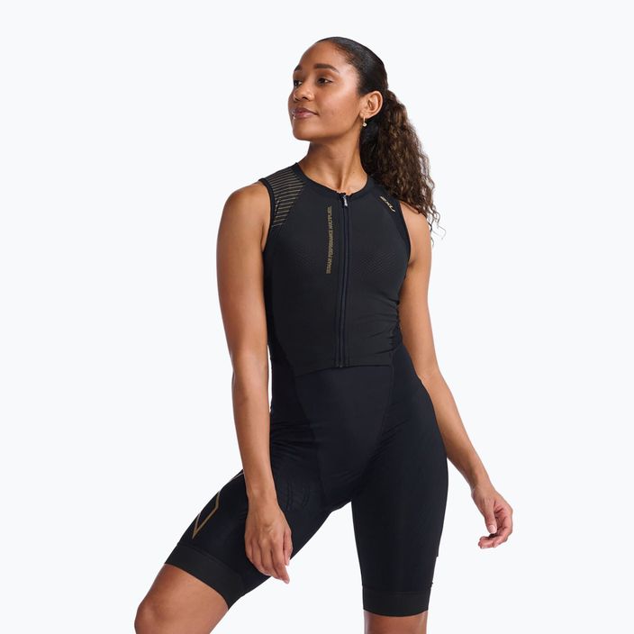Women's triathlon suit 2XU Light Speed Front Zip black/gold