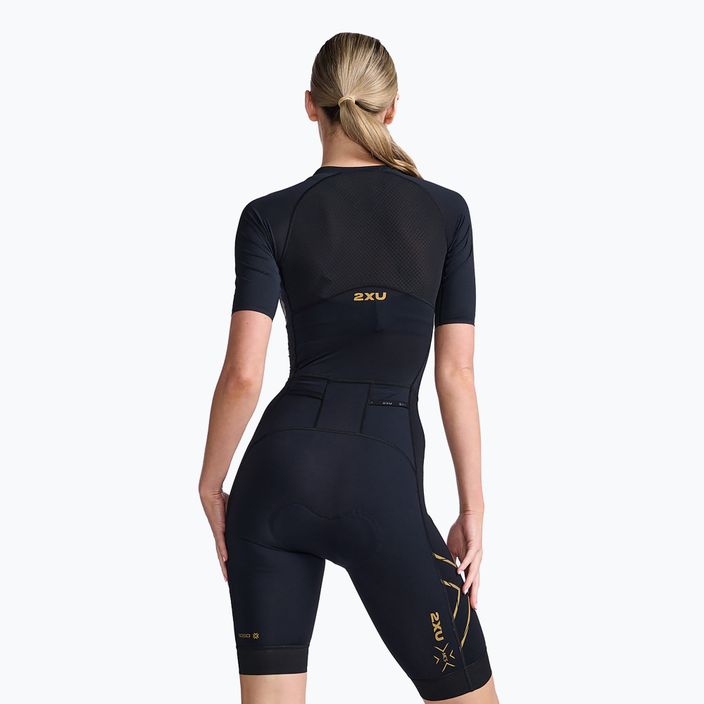 Women's triathlon suit 2XU Light Speed Sleeved black/gold 2