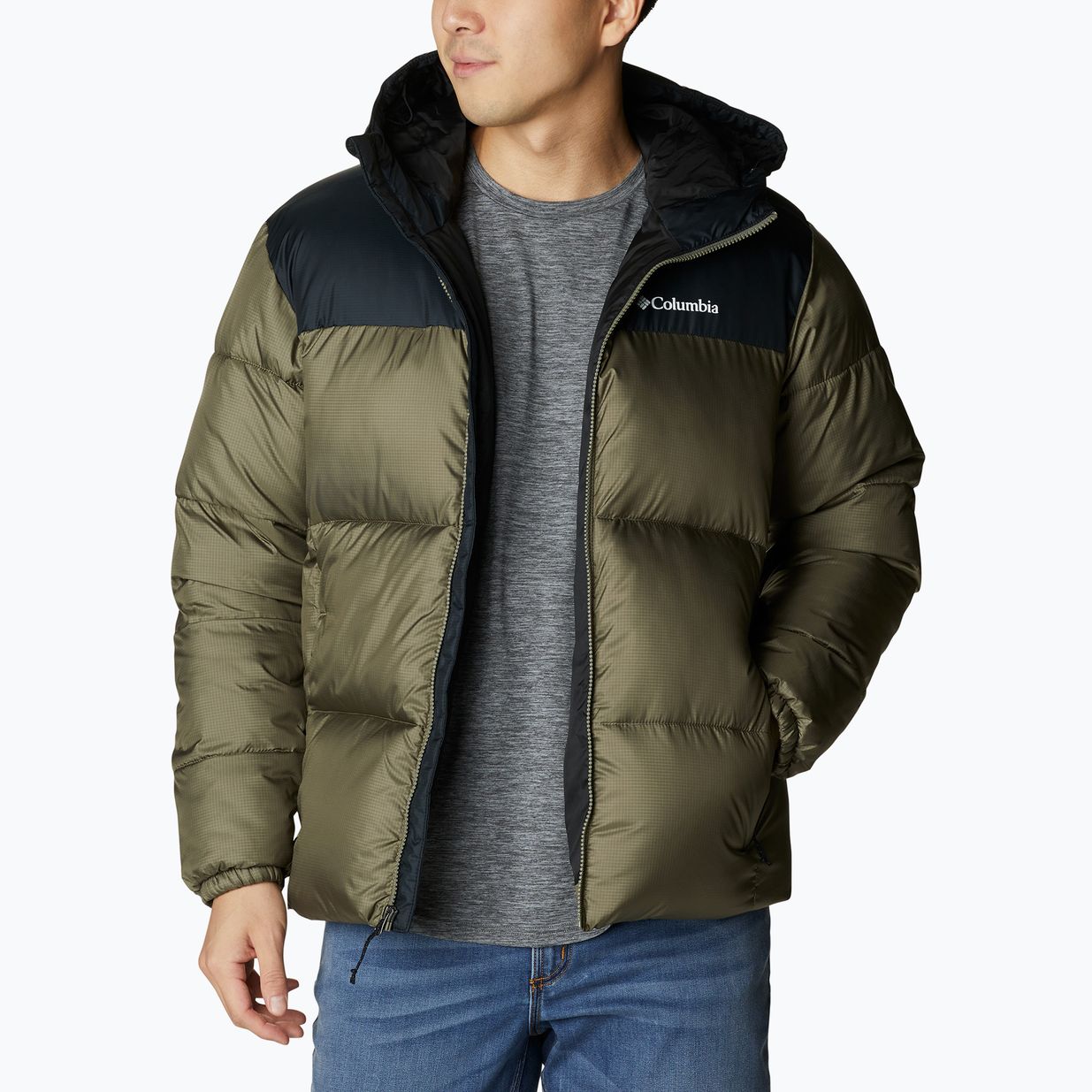 Columbia Puffect II Hooded stone green/ black men's down jacket 4