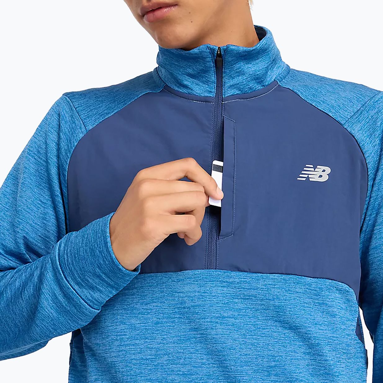 Men's New Balance Athletics Heat Grid 1/2 Zip heron blue running longsleeve 5