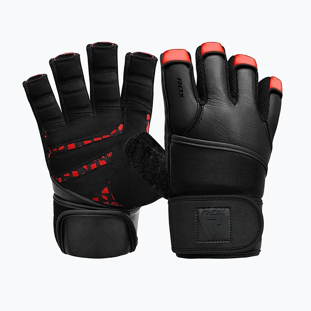 RDX L4 Finger Weightlifting Training Gloves Leather red/black