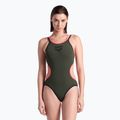 Women's one-piece swimsuit arena One Double Cross Back One Piece dark sage/black/fluo red 4