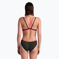 Women's one-piece swimsuit arena One Double Cross Back One Piece dark sage/black/fluo red 6