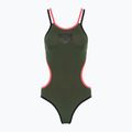 Women's one-piece swimsuit arena One Double Cross Back One Piece dark sage/black/fluo red